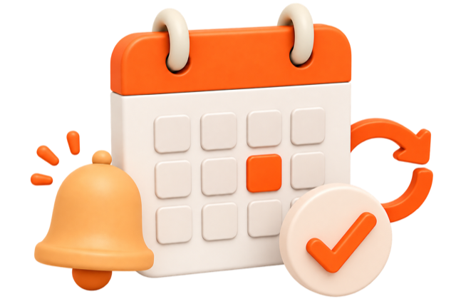 Calendar with reminder bell and renewal cycle