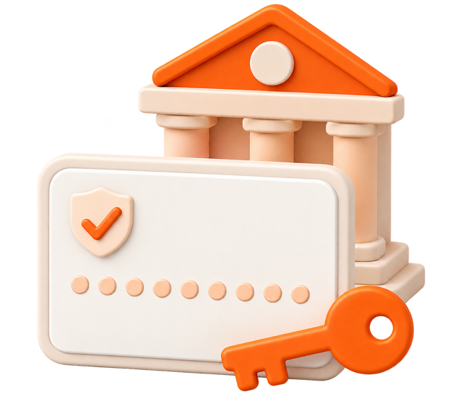 Bank building with nine-digit ID card and key