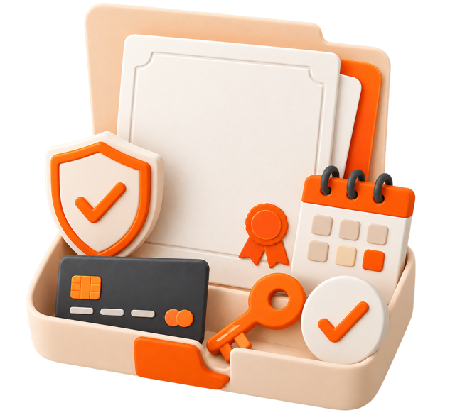 Business documents kept safe with shield and key